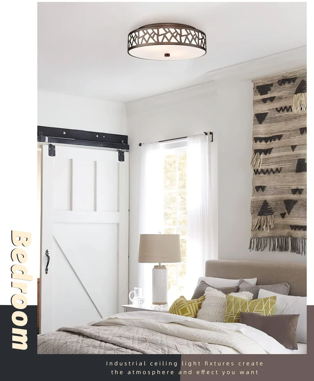 Alt view image 3 of 7 - 2 PK Flush Mount Ceiling Light Fixture, 12 Inch Ceiling Light Fixtures with Frosted Glass Shade, 2 - Bulb Oil Rubbed Bronze Light Fixtures Ceiling Mount for Bedroom, Hallway, Kitchen, Bathroom