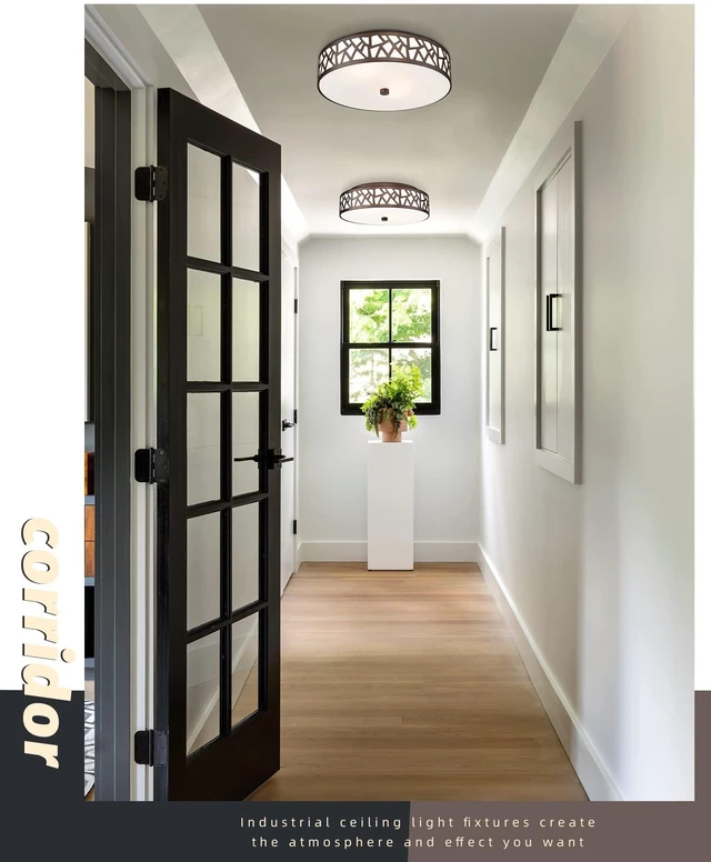 Alt view image 6 of 7 - 2 PK Flush Mount Ceiling Light Fixture, 12 Inch Ceiling Light Fixtures with Frosted Glass Shade, 2 - Bulb Oil Rubbed Bronze Light Fixtures Ceiling Mount for Bedroom, Hallway, Kitchen, Bathroom