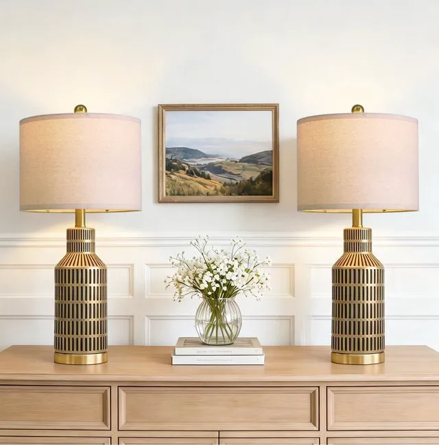 Main image of 25" Gold and Black Modern Ceramic Bedside Lamp Set of 2 for Bedroom Decor Farmhouse Table Lamp for Living Room Office Dorm