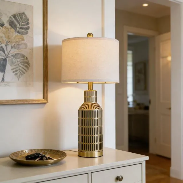 Alt view image 2 of 7 - 25" Gold and Black Modern Ceramic Bedside Lamp Set of 2 for Bedroom Decor Farmhouse Table Lamp for Living Room Office Dorm