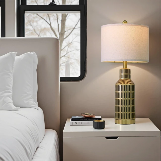 Alt view image 4 of 7 - 25" Gold and Black Modern Ceramic Bedside Lamp Set of 2 for Bedroom Decor Farmhouse Table Lamp for Living Room Office Dorm