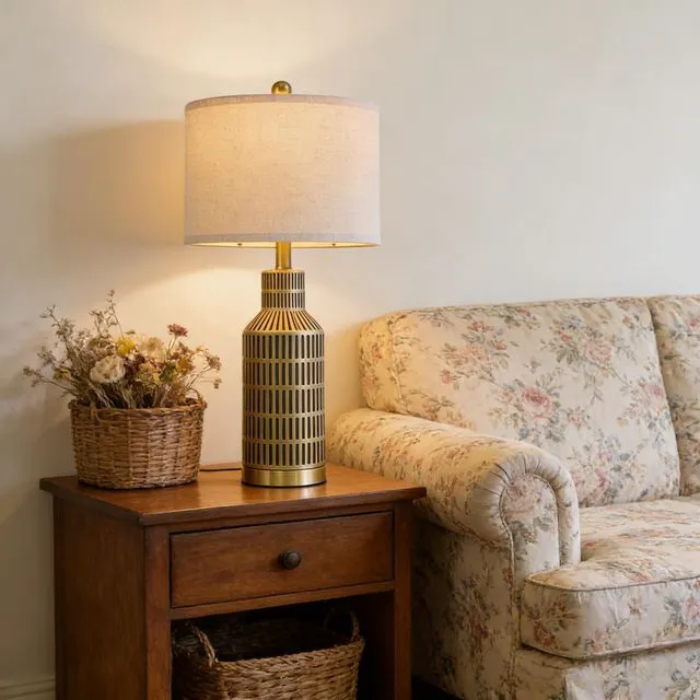 Alt view image 3 of 7 - 25" Gold and Black Modern Ceramic Bedside Lamp Set of 2 for Bedroom Decor Farmhouse Table Lamp for Living Room Office Dorm