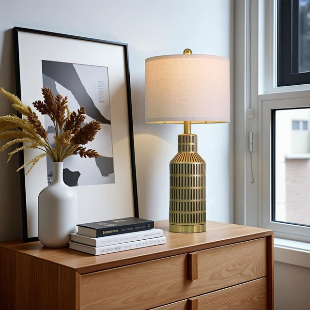 Alt view image 5 of 7 - 25" Gold and Black Modern Ceramic Bedside Lamp Set of 2 for Bedroom Decor Farmhouse Table Lamp for Living Room Office Dorm