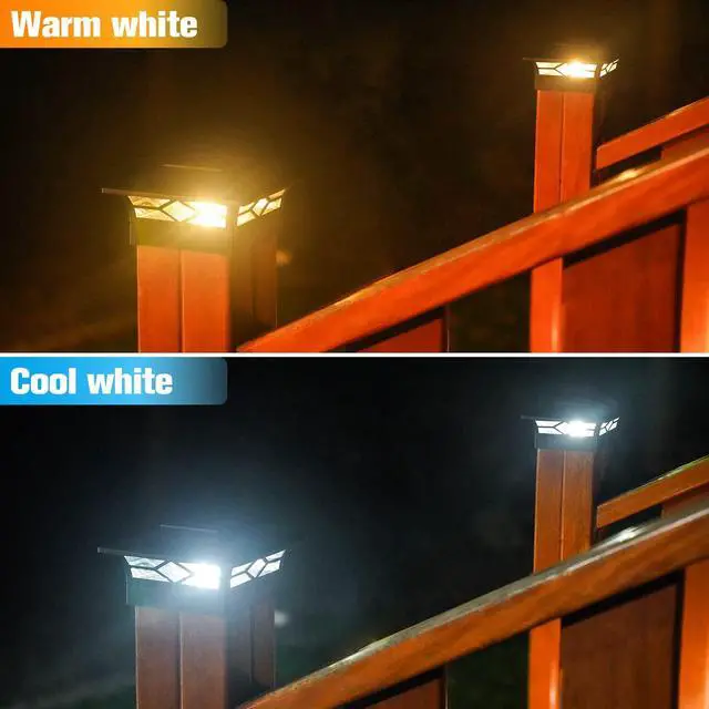 Alt view image 2 of 6 - 12Pack Solar Post Cap Lights, 2 Color Modes Deck Lights, Black Waterproof solar lights fit 4x4/6x6 wooden & 4x4/5x5 vinyl posts, suitable for dock, fence, patio outdoor decorative lighting