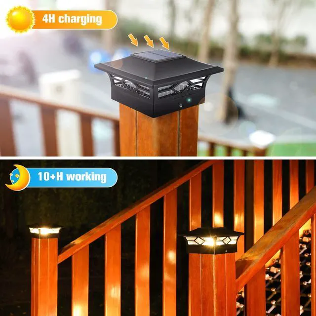 Alt view image 3 of 6 - 12Pack Solar Post Cap Lights, 2 Color Modes Deck Lights, Black Waterproof solar lights fit 4x4/6x6 wooden & 4x4/5x5 vinyl posts, suitable for dock, fence, patio outdoor decorative lighting