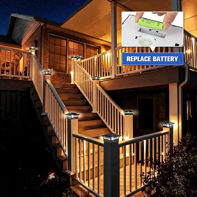 Alt view image 4 of 6 - 12Pack Solar Post Cap Lights, 2 Color Modes Deck Lights, Black Waterproof solar lights fit 4x4/6x6 wooden & 4x4/5x5 vinyl posts, suitable for dock, fence, patio outdoor decorative lighting