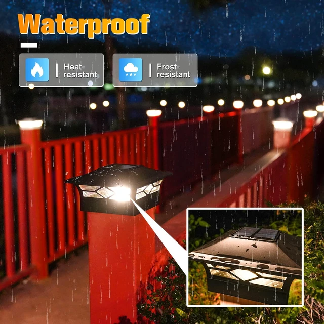 Alt view image 5 of 6 - 12Pack Solar Post Cap Lights, 2 Color Modes Deck Lights, Black Waterproof solar lights fit 4x4/6x6 wooden & 4x4/5x5 vinyl posts, suitable for dock, fence, patio outdoor decorative lighting