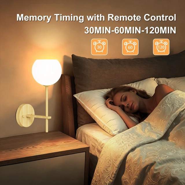 Alt view image 5 of 7 - Wood Grain Battery Operated Wall Sconces Set of 2, Rechargeable Wireless Wall Lights with Milky White Frosted Glass, 12 RGB and 3CCT Dimmable Wall Lamps with Remote for Bedroom Living Room Hallway