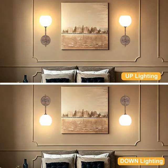 Alt view image 7 of 7 - Walnut Grain Battery Operated Wall Sconces Set of 2, Rechargeable Wireless Wall Lights with Milky White Frosted Glass, 12 RGB and 3CCT Dimmable, Wall Lamps with Remote for Bedroom Living Room Hallway