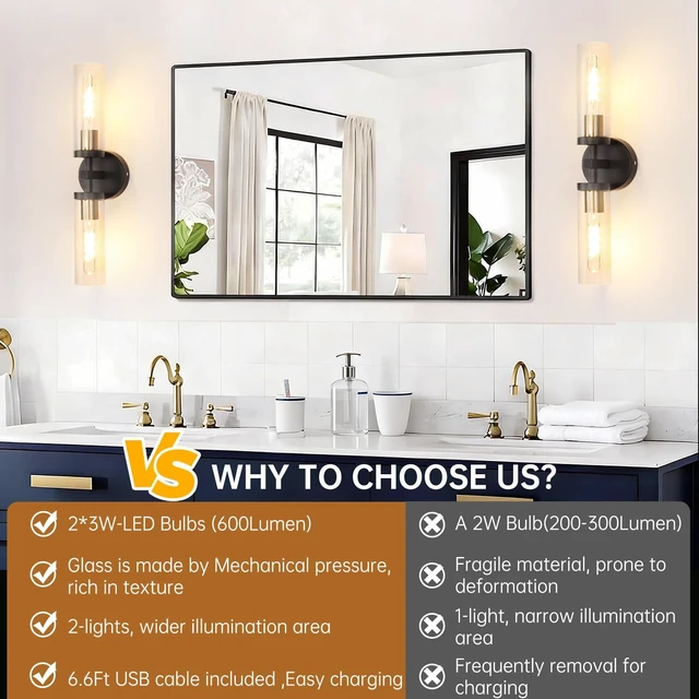Alt view image 4 of 7 - Set of 2 Wall Sconces, 7800 mAh Battery Operated Wall Sconce with 3 Colors & Remote Control, Black Gold Rechargeable Wall Lamp with Clear Glass Shade for Bedroom, Bathroom, Stairwell, Hallway