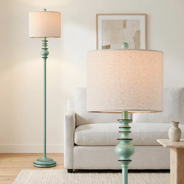 Main image of 64.25" Farmhouse Floor Lamp for Living Room, Tall Antique Blue Standing Lamp with Rotary Switch, Vintage Reading Lamp for Bedroom & Nursery, Coastal Cottage Home Decor