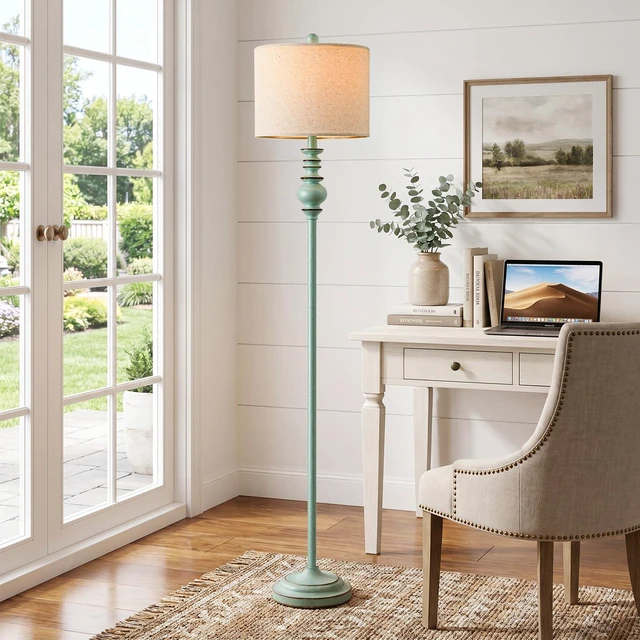 Alt view image 5 of 7 - 64.25" Farmhouse Floor Lamp for Living Room, Tall Antique Blue Standing Lamp with Rotary Switch, Vintage Reading Lamp for Bedroom & Nursery, Coastal Cottage Home Decor