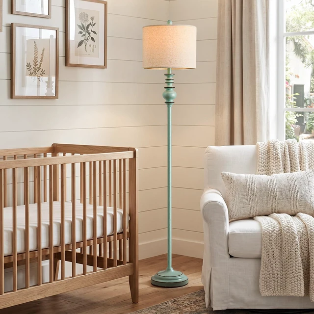 Alt view image 6 of 7 - 64.25" Farmhouse Floor Lamp for Living Room, Tall Antique Blue Standing Lamp with Rotary Switch, Vintage Reading Lamp for Bedroom & Nursery, Coastal Cottage Home Decor