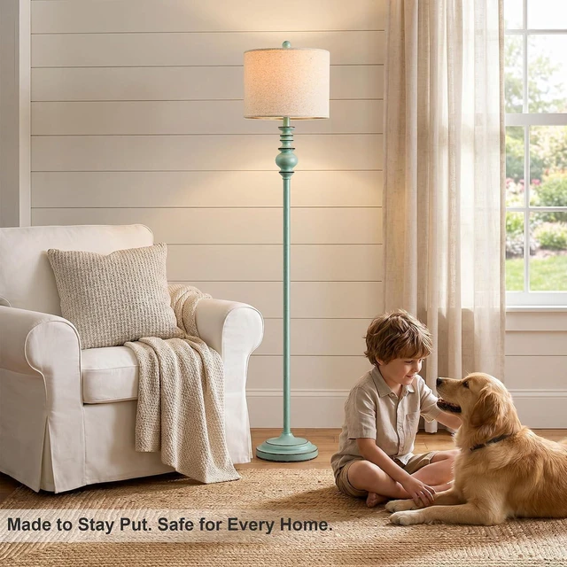 Alt view image 7 of 7 - 64.25" Farmhouse Floor Lamp for Living Room, Tall Antique Blue Standing Lamp with Rotary Switch, Vintage Reading Lamp for Bedroom & Nursery, Coastal Cottage Home Decor