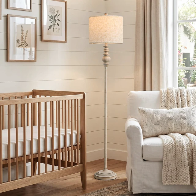 Alt view image 5 of 7 - 64.25" Farmhouse Floor Lamp for Living Room, Tall Antique Gray Standing Lamp with Rotary Switch, Vintage Reading Lamp for Bedroom & Nursery, Rustic Home Decor Corner Lamp