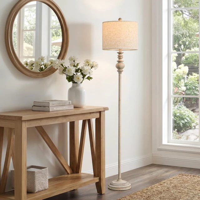 Alt view image 7 of 7 - 64.25" Farmhouse Floor Lamp for Living Room, Tall Antique Gray Standing Lamp with Rotary Switch, Vintage Reading Lamp for Bedroom & Nursery, Rustic Home Decor Corner Lamp