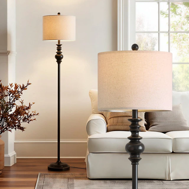Main image of 64.25" Farmhouse Floor Lamp for Living Room, Tall Antique Black Standing Lamp with Rotary Switch, Mid-Century Modern Reading Lamp for Bedroom & Office, Minimalist Home Decor Corner Lamp
