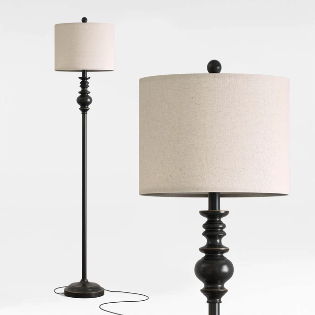Alt view image 4 of 7 - 64.25" Farmhouse Floor Lamp for Living Room, Tall Antique Black Standing Lamp with Rotary Switch, Mid-Century Modern Reading Lamp for Bedroom & Office, Minimalist Home Decor Corner Lamp