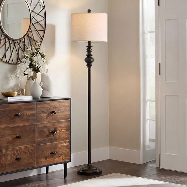Alt view image 6 of 7 - 64.25" Farmhouse Floor Lamp for Living Room, Tall Antique Black Standing Lamp with Rotary Switch, Mid-Century Modern Reading Lamp for Bedroom & Office, Minimalist Home Decor Corner Lamp