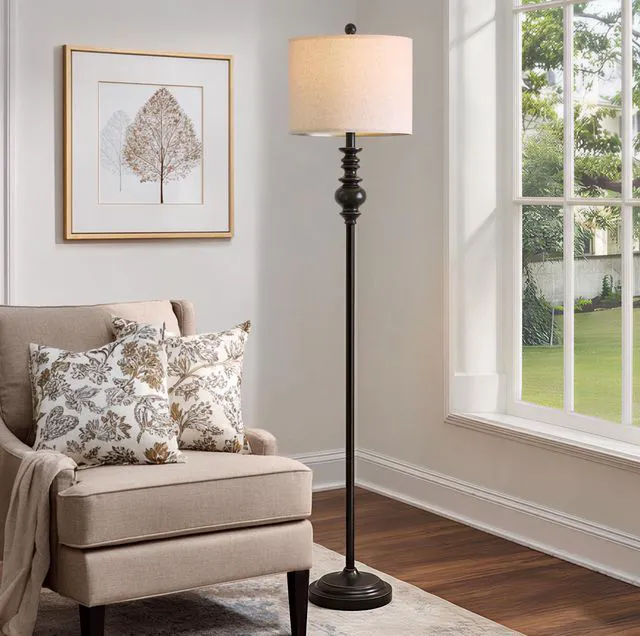 Alt view image 7 of 7 - 64.25" Farmhouse Floor Lamp for Living Room, Tall Antique Black Standing Lamp with Rotary Switch, Mid-Century Modern Reading Lamp for Bedroom & Office, Minimalist Home Decor Corner Lamp