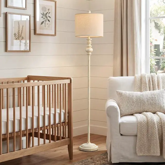 Alt view image 5 of 7 - 64.25" Farmhouse Floor Lamp for Living Room, Tall Antique White Standing Lamp with Gold Accents, Rotary Switch Reading Lamp for Bedroom & Nursery, Classic Home Decor Corner Lamp