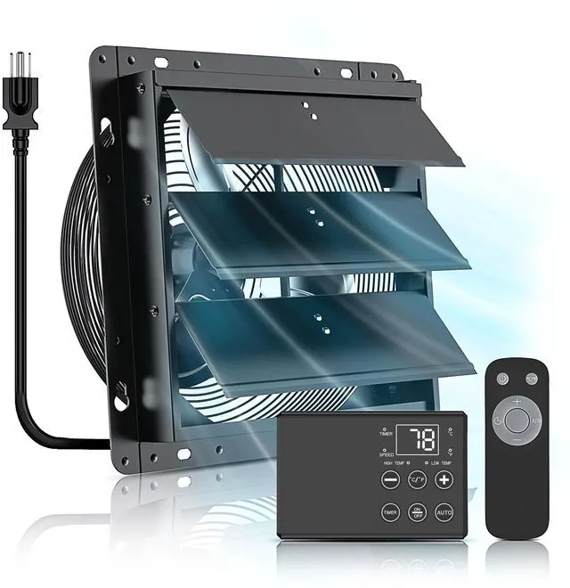 Main image of Upgraded 12" Shutter Exhaust Fan with Thermostat & Remote,980 CFM Wall Mounted Attic Vent Fan with Thermostat, Quiet Cooling Ventilation for Garage, Greenhouse, Chicken Coop