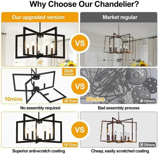 Alt view image 2 of 7 - 25"-61" Height Adjustable Modern Matte Black Chandelier for Dining Room, No Assembly Required Black Dining Room Light Fixture Over Table, Industrial Metal Pendant Lights Fixture for Kitchen Island