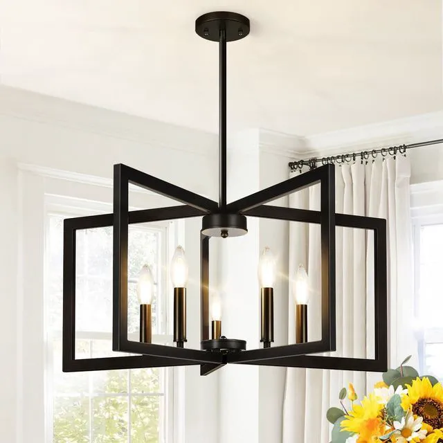 Main image of 25"-61" Height Adjustable Modern Matte Black Chandelier for Dining Room, No Assembly Required Black Dining Room Light Fixture Over Table, Industrial Metal Pendant Lights Fixture for Kitchen Island