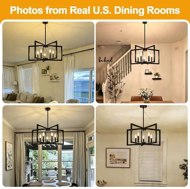 Alt view image 5 of 7 - 25"-61" Height Adjustable Modern Matte Black Chandelier for Dining Room, No Assembly Required Black Dining Room Light Fixture Over Table, Industrial Metal Pendant Lights Fixture for Kitchen Island