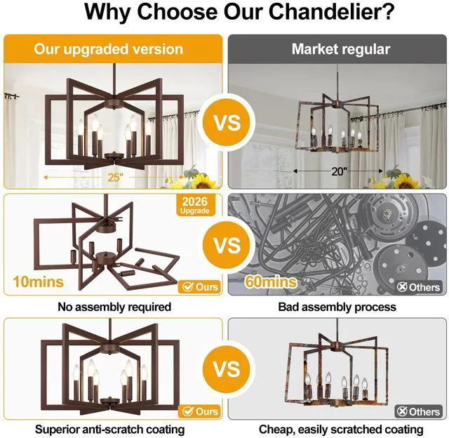 Alt view image 2 of 7 - 25"-61" Height Adjustable Modern Matte Brown Chandelier for Dining Room, No Assembly Required Brown Dining Room Light Fixture Over Table, Industrial Metal Pendant Lights Fixture for Kitchen Island