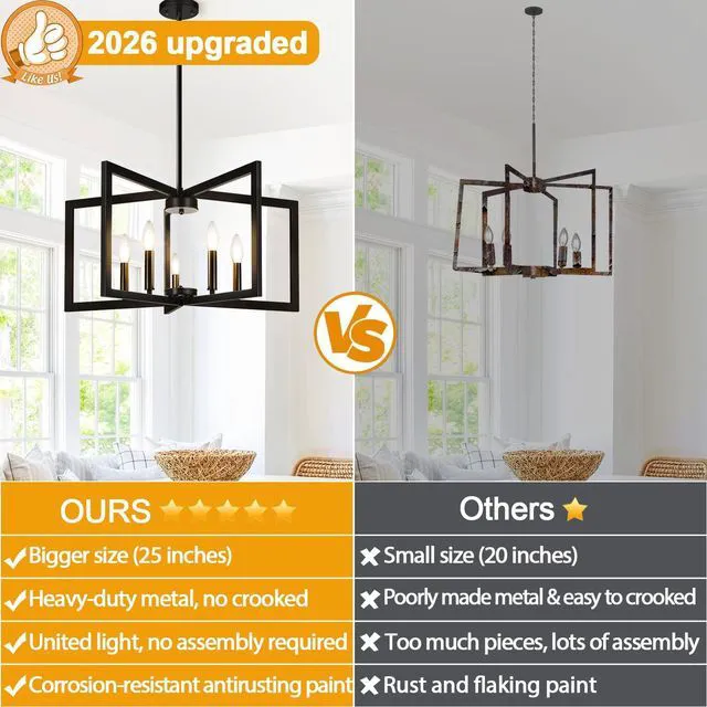 Alt view image 6 of 7 - 25"-61" Height Adjustable Modern Matte Black Chandelier for Dining Room, No Assembly Required Black Dining Room Light Fixture Over Table, Industrial Metal Pendant Lights Fixture for Kitchen Island