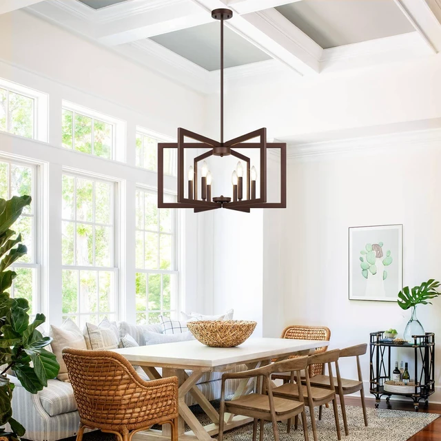 Alt view image 7 of 7 - 25"-61" Height Adjustable Modern Matte Brown Chandelier for Dining Room, No Assembly Required Brown Dining Room Light Fixture Over Table, Industrial Metal Pendant Lights Fixture for Kitchen Island