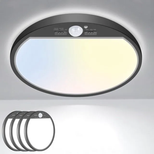Main image of 4Pack Motion Sensor Light Indoor Wired, 12 Inch 3000K/4000K/6500K Closet Lights Motion Sensored, 24W 2400LM Flush Mount Ceiling Light for Hallway Pantry Stairwell Porch, Black