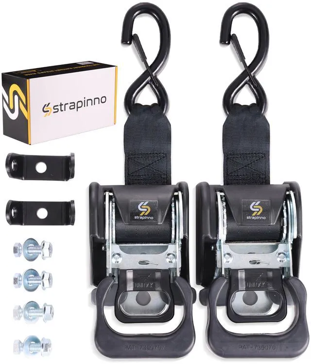 Main image of 2PCS Retractable Ratchet Straps (1 7/8 in x 4 ft) Heavy Duty Transom Tie Downs for Boat, PWC Trailer - Extra Mounting Brackets & Bolt Set,Safety Latch S-Hook,Break Strength 2,600LBS/1,180KG