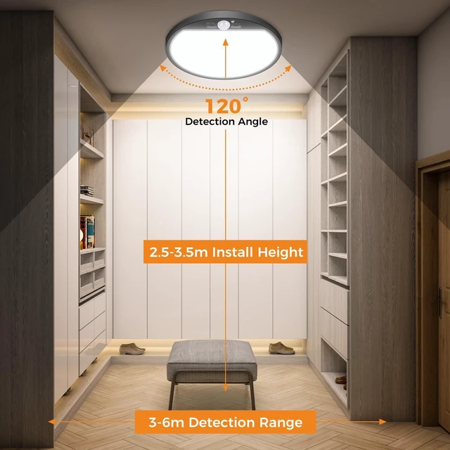 Alt view image 6 of 7 - 4Pack Motion Sensor Light Indoor Wired, 12 Inch 3000K/4000K/6500K Closet Lights Motion Sensored, 24W 2400LM Flush Mount Ceiling Light for Hallway Pantry Stairwell Porch, Black