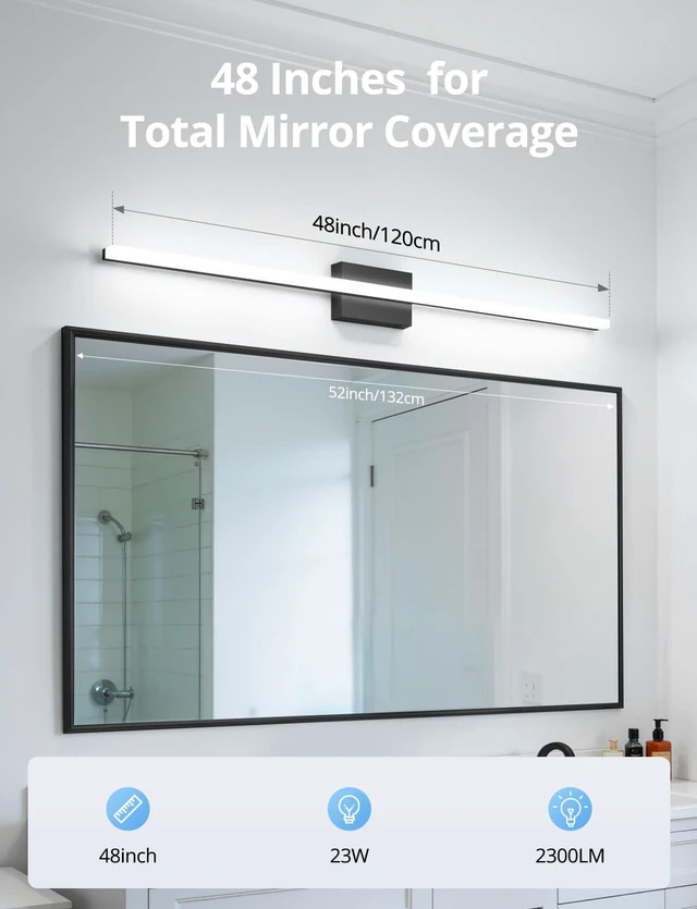 Alt view image 2 of 7 - Bathroom Vanity Light Fixtures Above Mirror, Modern Wall Lamp Black 48 Inch Extra Long, Soft Shadow Free, Sleek Slim Linear Design, Bright Makeup Lighting, IP44 Rustproof, 6000K Cool White