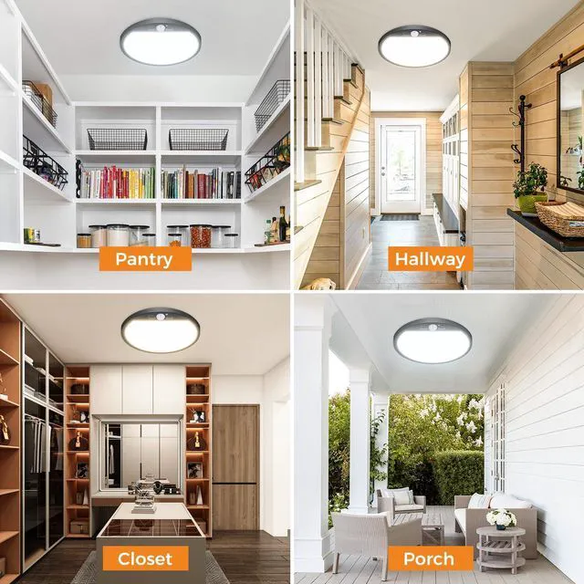 Alt view image 5 of 7 - 4Pack Motion Sensor Light Indoor Wired, 12 Inch 3000K/4000K/6500K Closet Lights Motion Sensored, 24W 2400LM Flush Mount Ceiling Light for Hallway Pantry Stairwell Porch, Black
