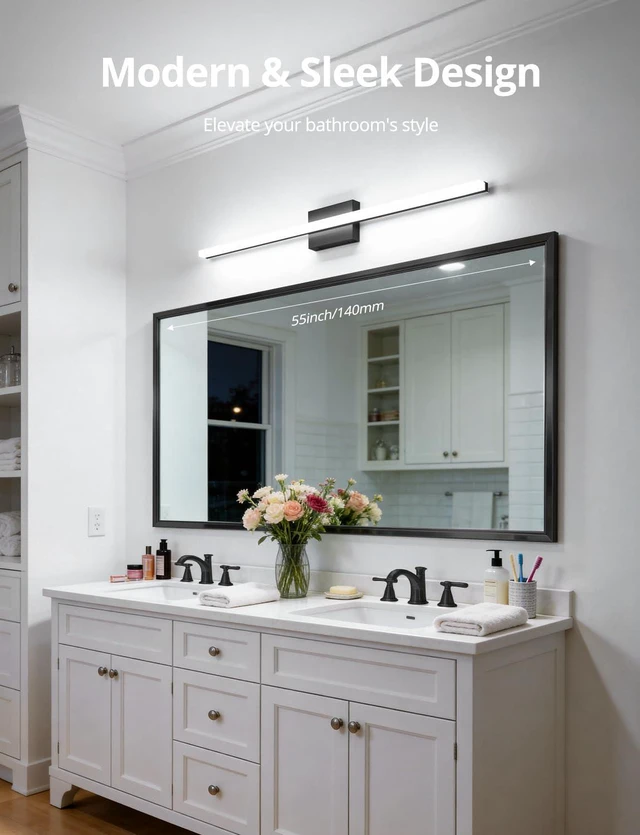 Alt view image 4 of 7 - Bathroom Vanity Light Fixtures Above Mirror, Modern Wall Lamp Black 48 Inch Extra Long, Soft Shadow Free, Sleek Slim Linear Design, Bright Makeup Lighting, IP44 Rustproof, 6000K Cool White