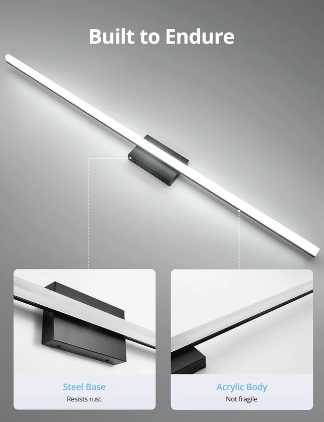 Alt view image 6 of 7 - Bathroom Vanity Light Fixtures Above Mirror, Modern Wall Lamp Black 48 Inch Extra Long, Soft Shadow Free, Sleek Slim Linear Design, Bright Makeup Lighting, IP44 Rustproof, 6000K Cool White