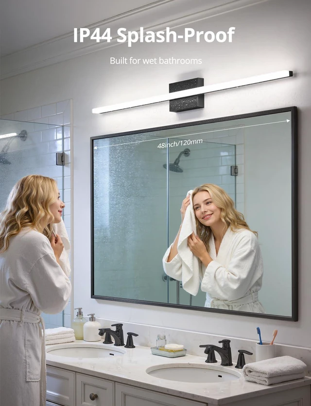 Alt view image 5 of 7 - Bathroom Vanity Light Fixtures Above Mirror, Modern Wall Lamp Black 48 Inch Extra Long, Soft Shadow Free, Sleek Slim Linear Design, Bright Makeup Lighting, IP44 Rustproof, 6000K Cool White