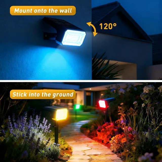 Alt view image 4 of 7 - Solar Spot Lights Outdoor, Landscape Spotlights, 12 Pack, Colored 32 LEDs, 7 Lighting Modes, IP65 Waterproof, 2-in-1 Adjustable Solar Uplights Color Changing for Yard Garden Pathway Driveway