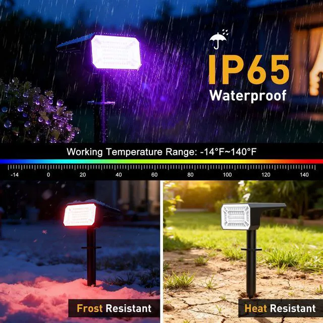 Alt view image 3 of 7 - Solar Spot Lights Outdoor, Landscape Spotlights, 12 Pack, Colored 32 LEDs, 7 Lighting Modes, IP65 Waterproof, 2-in-1 Adjustable Solar Uplights Color Changing for Yard Garden Pathway Driveway