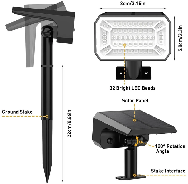 Alt view image 7 of 7 - Solar Spot Lights Outdoor, Landscape Spotlights, 12 Pack, Colored 32 LEDs, 7 Lighting Modes, IP65 Waterproof, 2-in-1 Adjustable Solar Uplights Color Changing for Yard Garden Pathway Driveway
