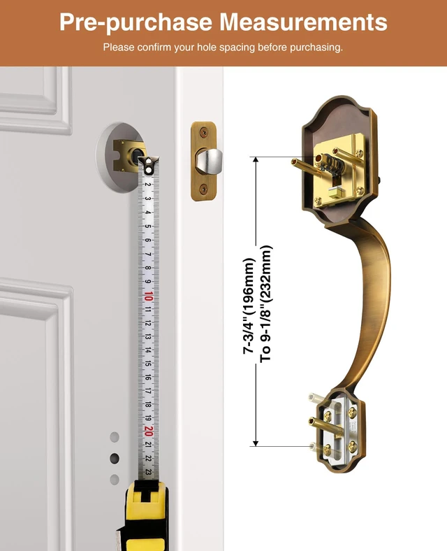 Alt view image 4 of 7 - Antique Brass Front Door Lock Set Classic for Home Entry Door Zinc Alloy, Front Door Handle and Deadbolt Set, Exterior Door Handle, Reversible Right Left, Fit 35-45MM Door Thickness