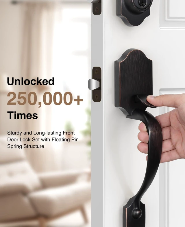 Alt view image 2 of 7 - Oil Rubbed Bronze Front Door Lock Set Classic for Home Entry Door Zinc Alloy, Front Door Handle and Deadbolt Set, Exterior Door Handle, Reversible Right Left, Fit 35-45MM Door Thickness