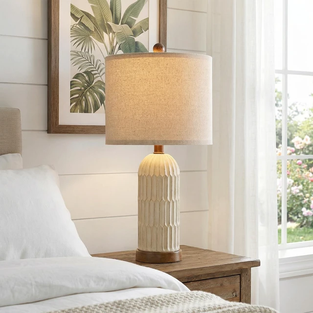 Alt view image 5 of 7 - 22" Bedside Table Lamps Set of 2, Farmhouse Lamp with USB A+C,Brown Vintage Nightstand Lamp for Bedroom, Retro Design, Home Decor for living Room, Nursery, Home Office, End Side table