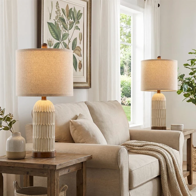 Alt view image 7 of 7 - 22" Bedside Table Lamps Set of 2, Farmhouse Lamp with USB A+C,Brown Vintage Nightstand Lamp for Bedroom, Retro Design, Home Decor for living Room, Nursery, Home Office, End Side table