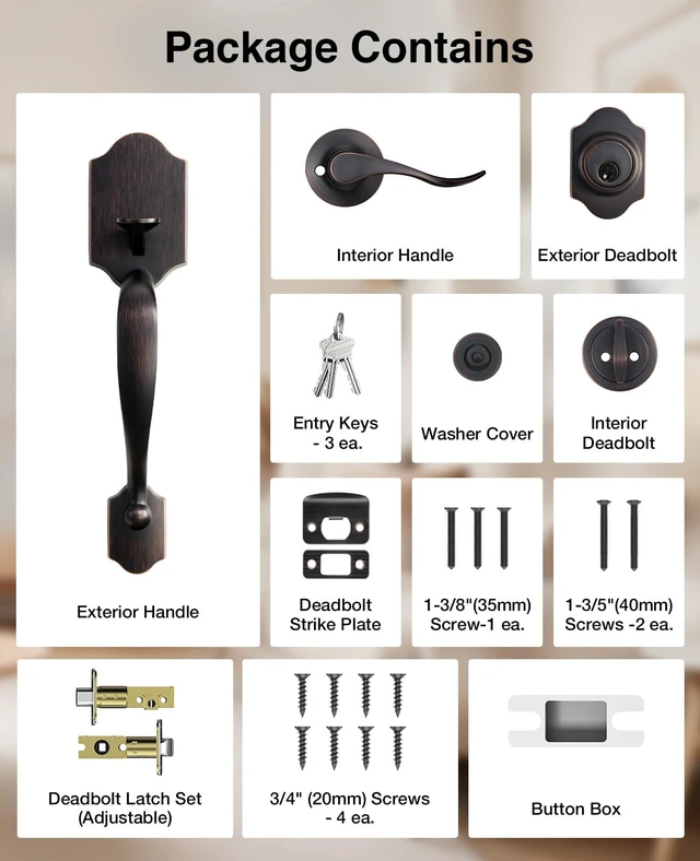 Alt view image 7 of 7 - Oil Rubbed Bronze Front Door Lock Set Classic for Home Entry Door Zinc Alloy, Front Door Handle and Deadbolt Set, Exterior Door Handle, Reversible Right Left, Fit 35-45MM Door Thickness