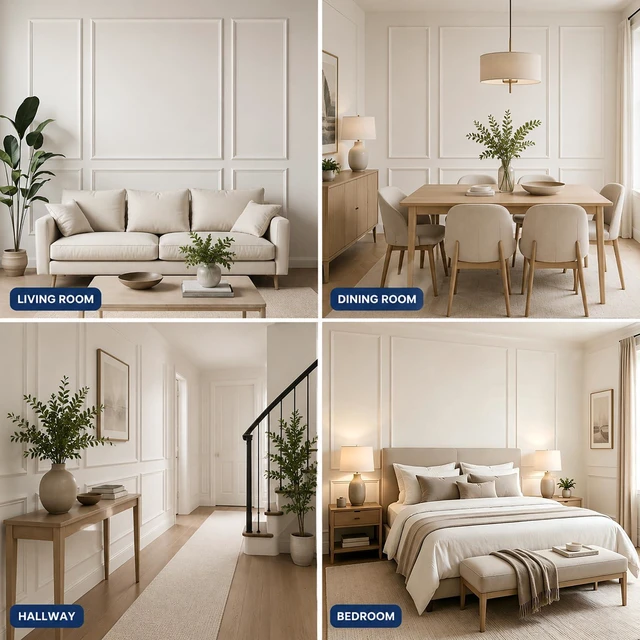 Alt view image 7 of 7 - 3 Set Peel and Stick Wall Molding Kit,Pre Cut Wainscoting Panels,24x60in Premade,Self Adhesive,Paintable,PVC,Ready to Assemble,Wall Decor