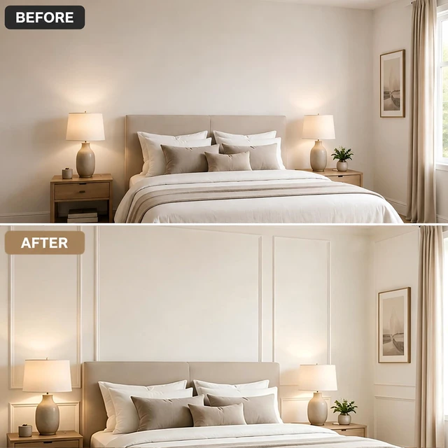 Alt view image 6 of 7 - 3 Set Peel and Stick Wall Molding Kit,Pre Cut Wainscoting Panels,24x60in Premade,Self Adhesive,Paintable,PVC,Ready to Assemble,Wall Decor